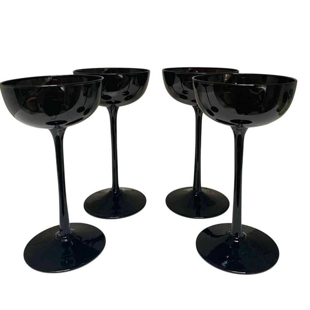 Vintage Black Champagne Coupe Gothic Stemware Set of 4 oz.